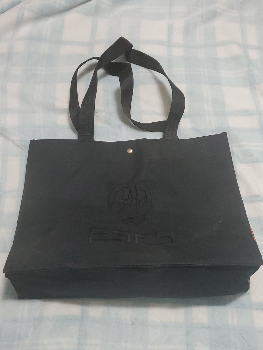 EFFY Black Embroidered Tote Bag with Long Straps